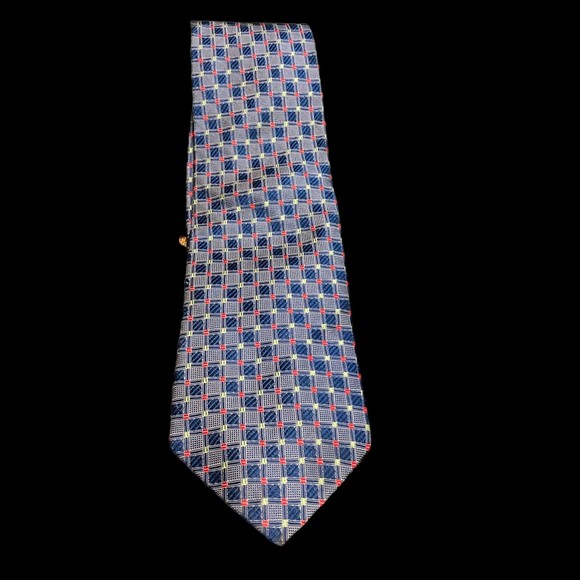 Tommy Hilfiger Extra Long 100% Silk Necktie, Blue w/Red & Green Accents USA Made - Picture 1 of 8
